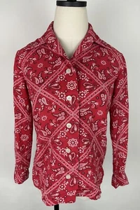 Camisa Western Vintage Años 70 Hecha a Mano XS/S Estampado Bandana Roja Agujeros Rockabilly - Imagen 1 de 11