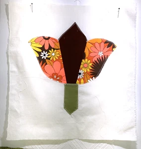 Vintage Quilt Block Flour Sack Primitive Bold Tulip approx 15.5 x 16.5 Brown #2 - Picture 1 of 3