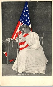 Vintage Postcard Contemplation Sad Woman with Sword American Flag 1904 - Picture 1 of 3