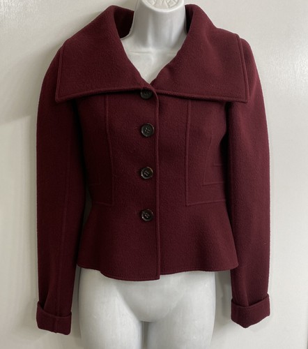 Giacca Corta Valentino Prugna �� Lana Spessa Collo Grande Taglia 4