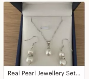 Freshwater Real Pearl Pendant Silver Necklace & Baroque Earrings - 18 Inches - Picture 1 of 1