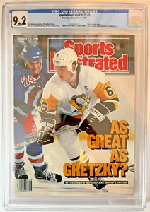 1989 Newsstand Sports Illustrated Hockey Mario Lemieux 1st Cover RC CGC 9.2 - Picture 1 of 2