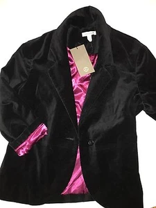 NUEVO CON ETIQUETAS Urban Outfitters COLECCIÓN Chaqueta de terciopelo Negro Revestimiento Magenta - Imagen 1 de 5