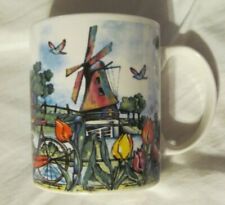 Ter Steege  B.V. Holland Ceramic Coffee Mug Windmills Tulips Rare Design EUC