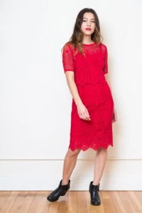 Sylvester Womens Dress Red MIDI Lace 8 S M 10 - Picture 1 of 4