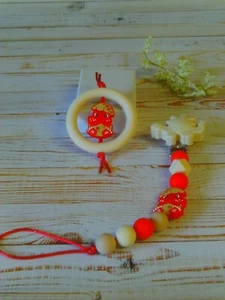 Hatching Baby Red or Turquoise Dinosaur Sensory Learning Set with Beaded Chain - Picture 1 of 12