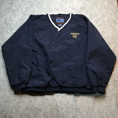Vintage Crable Sportswear Notre Dame Windbreaker Mens XL Pullover Blue V Neck Cover