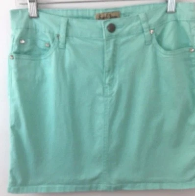 Earl Jean Ladies Skirt Sz 8 Aqua Polka Dots Studded Rhinestone Pockets - Image 1 of 4