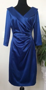 NWT Tahari ASL Women's Cerulean Blue Satin Collar Ruched Sheath Dress Sz 10 $139 - Picture 1 of 5
