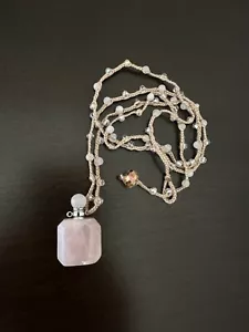 Rose Quartz Crystal Perfume Essential Oil Bottle Natural Pendant Necklace Gift - Picture 1 of 11