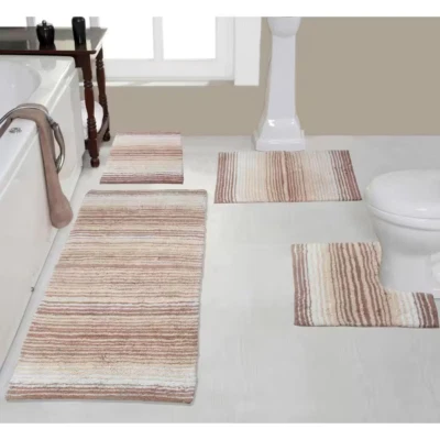 100% Cotton Gradiation Collection Machine Washable 4-Pcs Set with Runner, Beige - Image 1 of 4