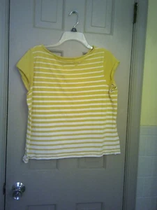 Ladies Liz Claiborne Brand Top, Size L. Yellow & White Stripes, Short sleeves. - Picture 1 of 3