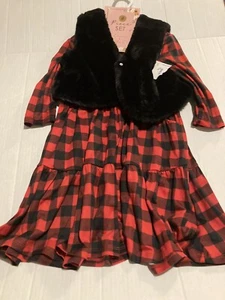 NWT Emma & Elsa red black plaid dress w/ vest 8 long sleeve Girl’s - Picture 1 of 4
