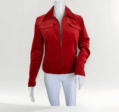Jaqueta JONES NEW YORK tamanho S PETITE vermelha algodão veludo zíper bolsos frontais na cintura - Imagem 1 de 4