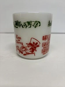 Vintage Tom & Jerry Weihnachten Auld Lang Syne Milchglas Becher Hasel Atlas - Bild 1 von 6
