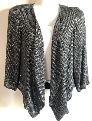 Parker 真丝亮片和串珠开放式夹克,尺寸 S,黑色和灰色 Lagenlook A11 — 第 1/4 张图片