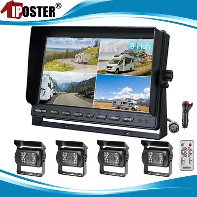 9" Quad Monitor 12V/24V Reversing CCD Camera For Truck Trailer Caravan 360 View - Image 1 of 4