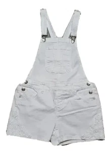 Justice White Denim Overall Shorts Stitched Details Stretch Girls Size 18 - Picture 1 of 14