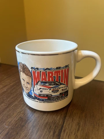 MARK MARTIN ROUSH RACING Valvoline #6 Ceramic Coffee Mug w/ Ford Thunderbird VTG Cover
