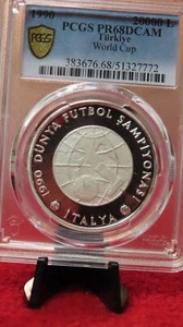 Turkey 1990 World Cup Italy Silver 20000 Lira Proof Soccer Football PCGS PR68 - Picture 1 of 4