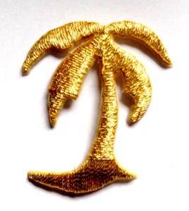 IRON ON PATCH APPLIQUE - PALM TREE GOLD metallic 1 3/8" high x 1 1/8" wide - Picture 1 of 1