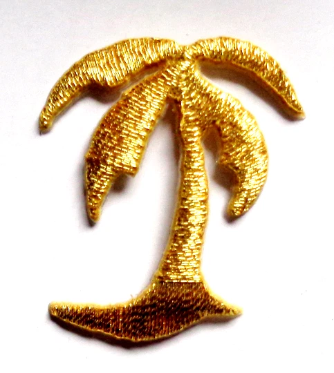 IRON ON PATCH APPLIQUE - PALM TREE GOLD metallic 1 3/8" high x 1 1/8" wide - Image 1 of 1