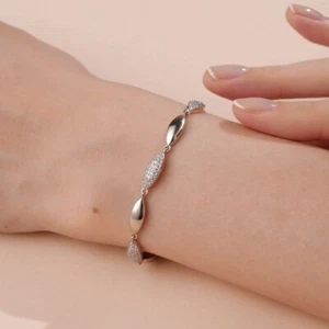 Silver platinum made with SWAROVSKI crystal link chain Spindle tennis bracelet - Picture 1 of 5