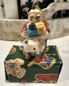 1950"s Ceramic Santa Ornament "Santa in Chair Painting Toy Train" Box #1952 - Picture 1 of 12