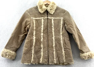 Wilsons Leather Jacket Girls Large Khaki Faux Fur Penny Lane Sherling Full Zip - Picture 1 of 10
