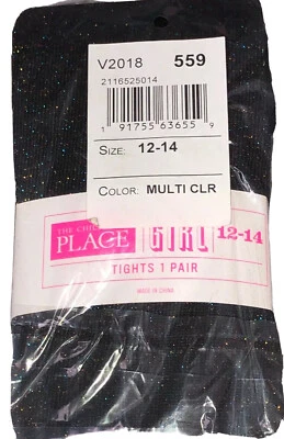 The Childrens Place Girls Fashion Black Tights Sz 12-14 Multicolor Metallic Spar - Image 1 of 4