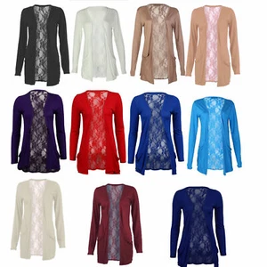 New Ladies Women's Lace Back Long Sleeve Open Front Boyfriend Cardigan Size 8-26 - Picture 1 of 10