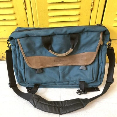 Bolso de hombro de viaje vintage LL de cuero verde frijol y lona mensajero Foto 1 de 4