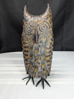 Estatuilla de pájaro búho de metal alto rústico estatua hogar patio jardín arte Foto 1 de 4