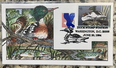 1994 Federal Duck Stamp FDC – $15 Red-Breasted Merganser – Collins - Image 1 of 2