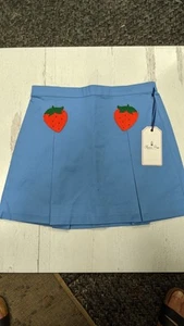Girls Skirt Sz 10 Strawberry Embroidered  Appliqué Side Pockets Mid Thigh Classi - Picture 1 of 5