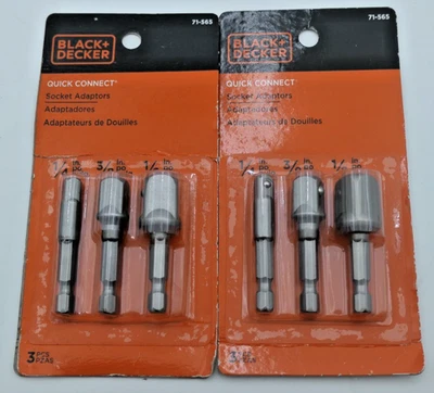 2 pack Black & Decker 3 Piece Socket Adaptor Set - 1/4, 1/2, 3/8" - #71-565 NEW - Image 1 of 4