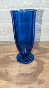 Vintage COBALT BLUE GLASS Horizonal Ribbed 7" VASE Rim Has Wear - Picture 1 of 8