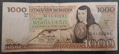 México 1978 1000 Pesos P70a, Serie AV Q1L32241 fecha temprana. Foto 1 de 3