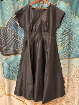 eShakti Maxi Taffeta Dress 1X 16W V Neckline Special Event Belt - Image 1 of 4