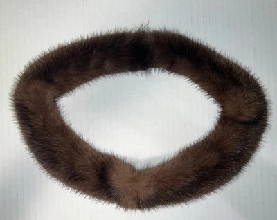 GENUINE REAL MINK FUR COLLAR ~ Brown Round Attachable ~ Rayon Lining ~ 30" Long - Image 1 of 4