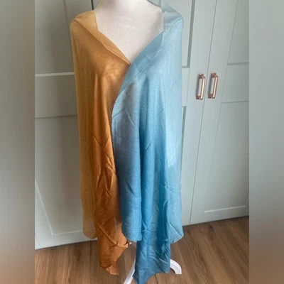 Hermes Plume Etoile Ombre Gadient Chal Grande Bufanda Azul Naranja Cachemira Seda Foto 1 de 4