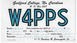 QSL 1954 Guilford College North Carolina Funkkarte - Bild 1 von 1