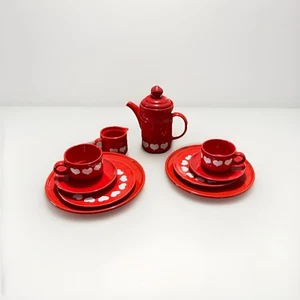 Vintage  Waechtersbach W Germany HEART Red Coffee Service ,Breakfast Set Of Two. - Picture 1 of 2