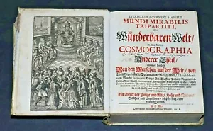 HAPPEL,MUNDI MIRABILIS, MERAVIGLIOSO MONDO COSMOGRAFIA, MAPPA DEL MONDO, ULMA, 1688, RARO - Foto 1 di 4