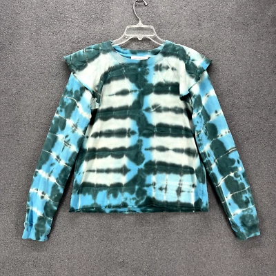 Something Navy Sweatshirt Small Tie Dye Blue green Ruffle Cotton - Image 1 of 4