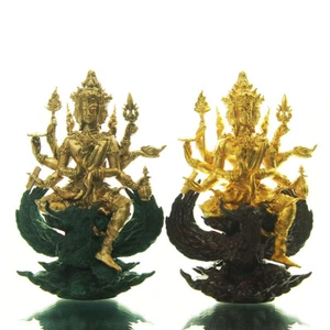 Set of 2 Thai Amulet Brahma Phra Phrom on Swan Bronze Green/Red LP Yoon BE2560 - Picture 1 of 12