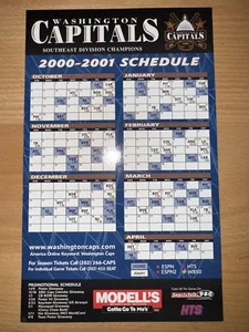 2000-01 WASHINGTON CAPITALS NHL SPIELPLAN MAGNET - MODELL'S - Bild 1 von 1