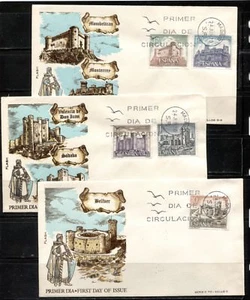 SPAIN 1970, CASTLES, Scott 1611-1615 on 3 FDC'S - Picture 1 of 1