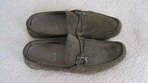 SALVATORE FERRAGAMO FRONT 4 Olive Suede Leather Men Loafers Size 9 E - Picture 1 of 13