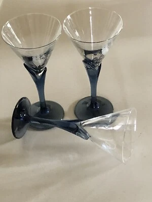 3 LUIGI BORMIOLI COURVOISIER COGNAC MARTINI COCKTAIL GLASSES BLUE STEM 6 OZ - Image 1 of 4